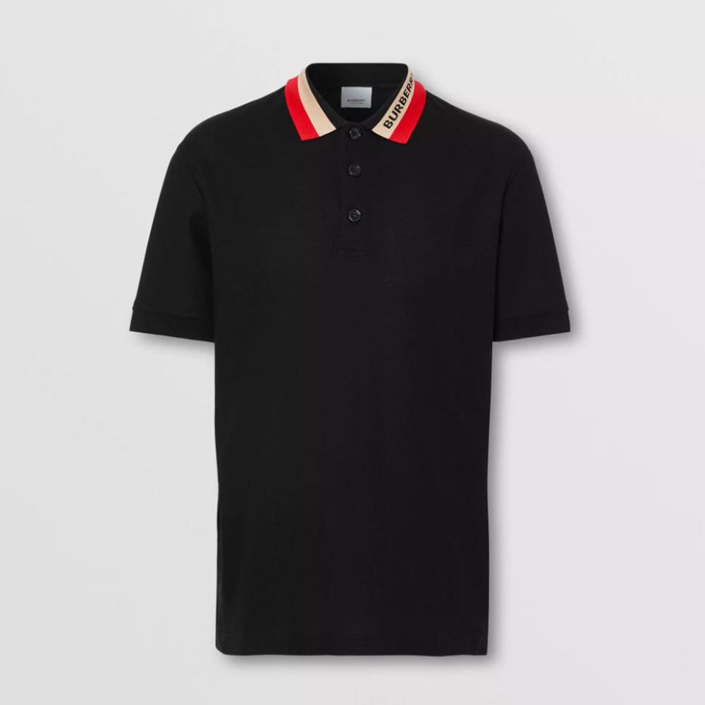 Burberry Men Logo Detail Cotton Pique Polo Shirt-Black