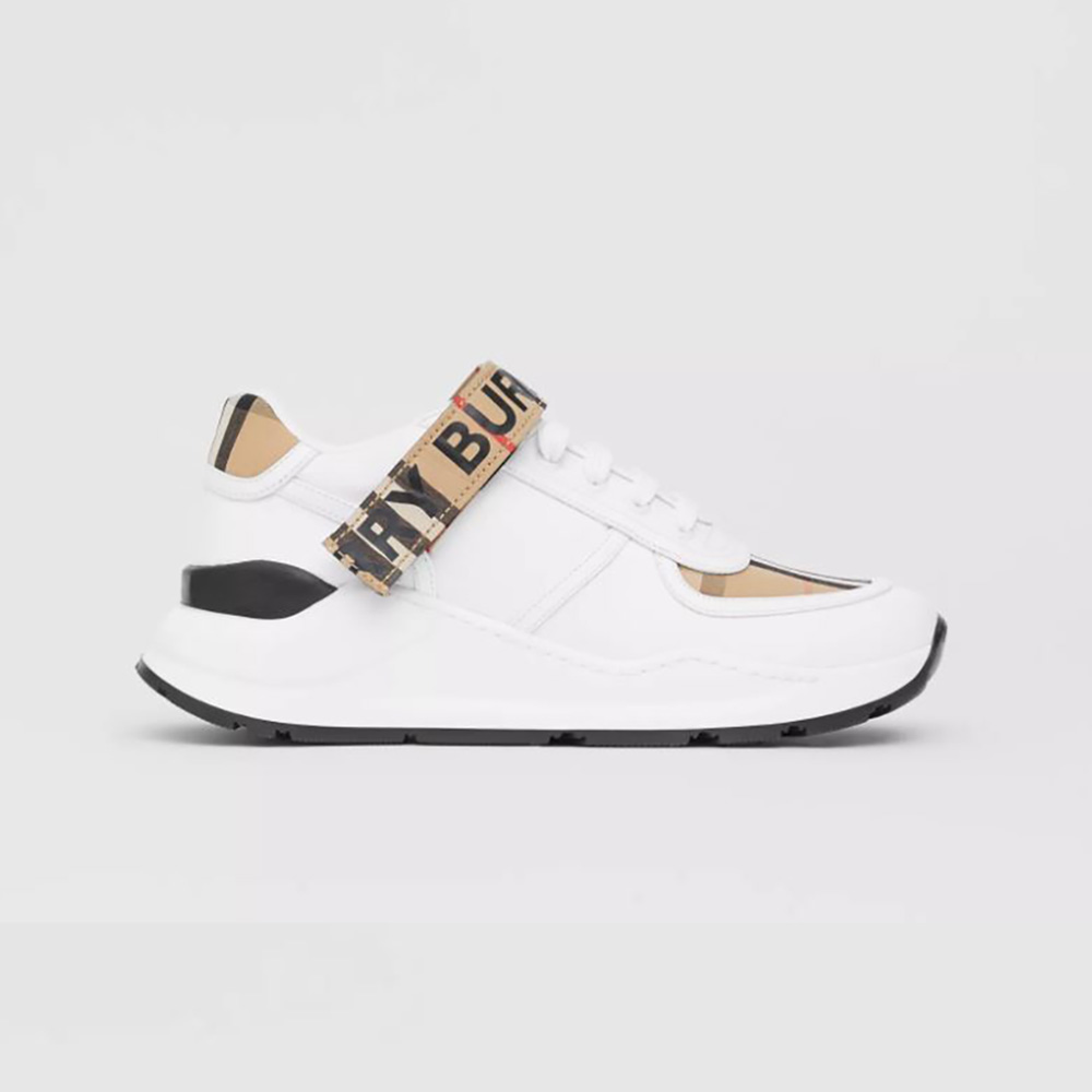 burberry logo detail leather and nylon sneakers