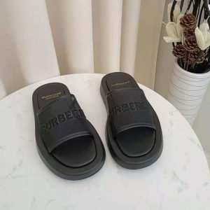 Burberry Women Embroidered Logo Mesh and Leather Slides