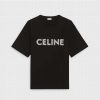 Celine Women Celine Paris T-shirt in Flocked Cotton Jersey