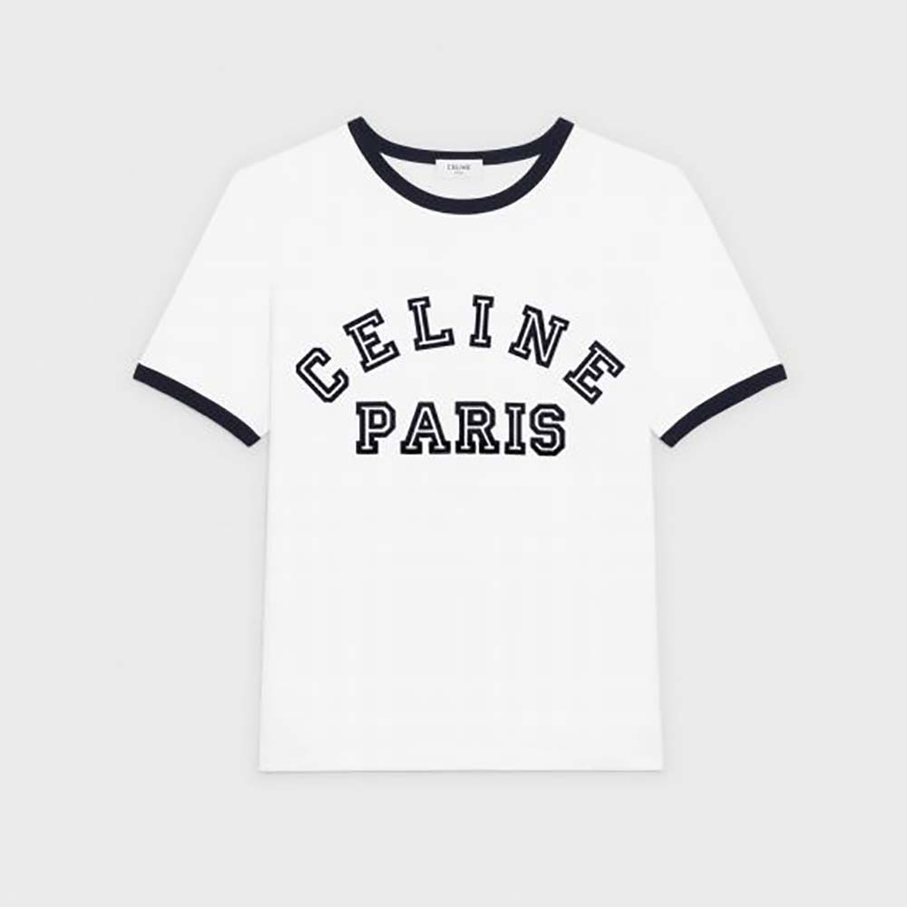 CELINE PARIS 70'S T-SHIRT IN COTTON JERSEY - OFF WHITE / NAVY