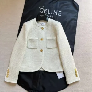 Celine Women Chasseur Jacket in Boucle Tweed-White