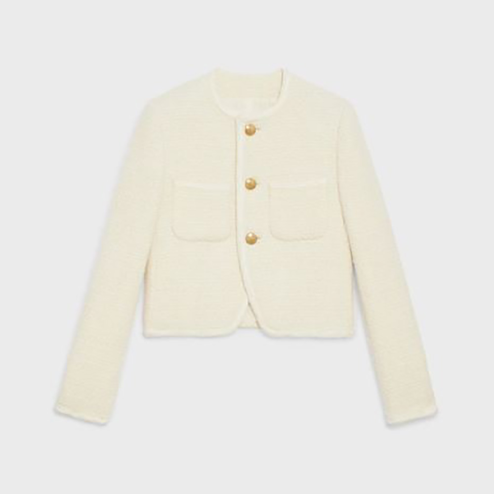 Celine Women Chasseur Jacket in Boucle Tweed-White