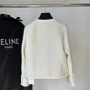 Celine Women Chasseur Jacket in Boucle Tweed-White