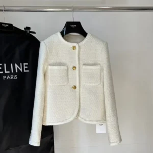 Celine Women Chasseur Jacket in Boucle Tweed-White