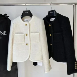 Celine Women Chasseur Jacket in Boucle Tweed-White