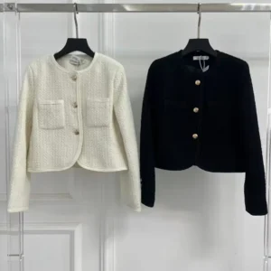 Celine Women Chasseur Jacket in Boucle Tweed-White