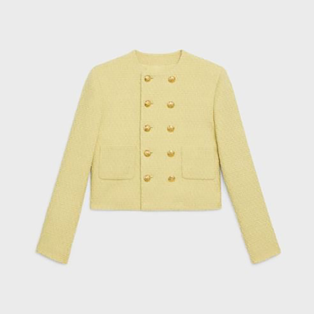 Celine Women Chasseur Jacket in Boucle Tweed-Yellow