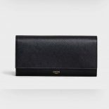 Celine Women Large Flap Wallet in Grained Calfskin-Black