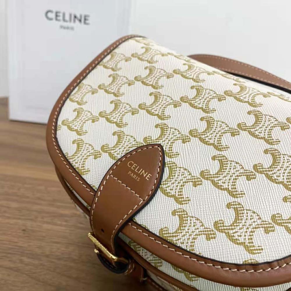 Celine Triomphe Folco Medium Canvas And Calfskin Crossbody