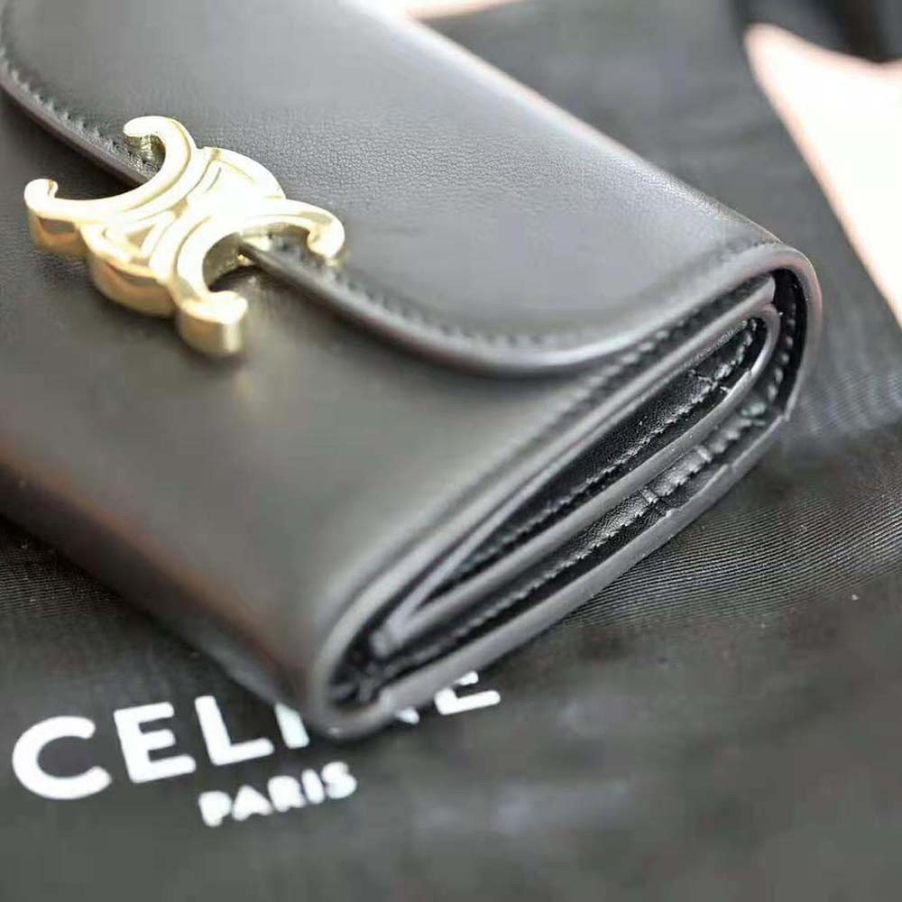 Celine Women Small Flap Wallet in Shiny Smooth Lambskin-Black
