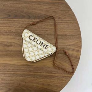 CELINE Triangle Triomphe Canvas Monogram Print Shoulder Bag Brown