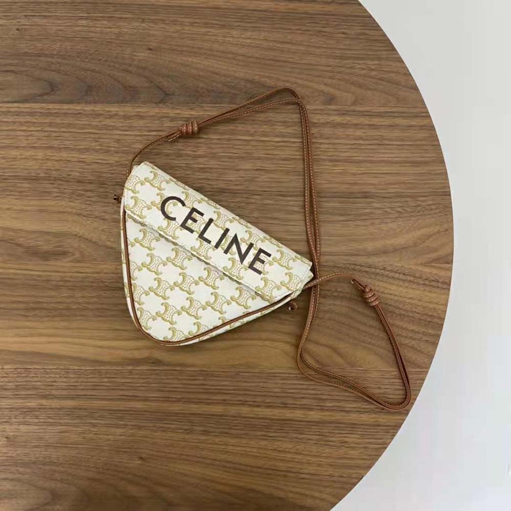 TRIANGLE BAG IN TRIOMPHE CANVAS WITH CELINE PRINT - TAN