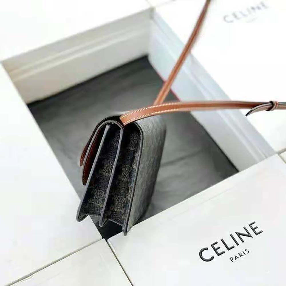Celine Wallet On Strap Triomphe Canvas/Smooth Lambskin Tan GHW