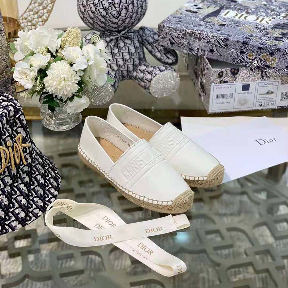 Dior Women Dior Granville Espadrille White Embossed Lambskin