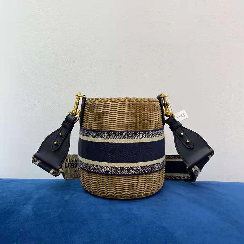Dior Women Dior Wicker Bucket Bag Blue Dior Oblique Jacquard and Natural Wicker 4 Dior Women Dior Wicker Bucket Bag Blue Dior Oblique Jacquard and Natural Wicker - Image 4
