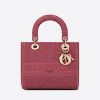 Dior Women Medium Lady D-lite Bag Mallow Rose Cannage Embroidery