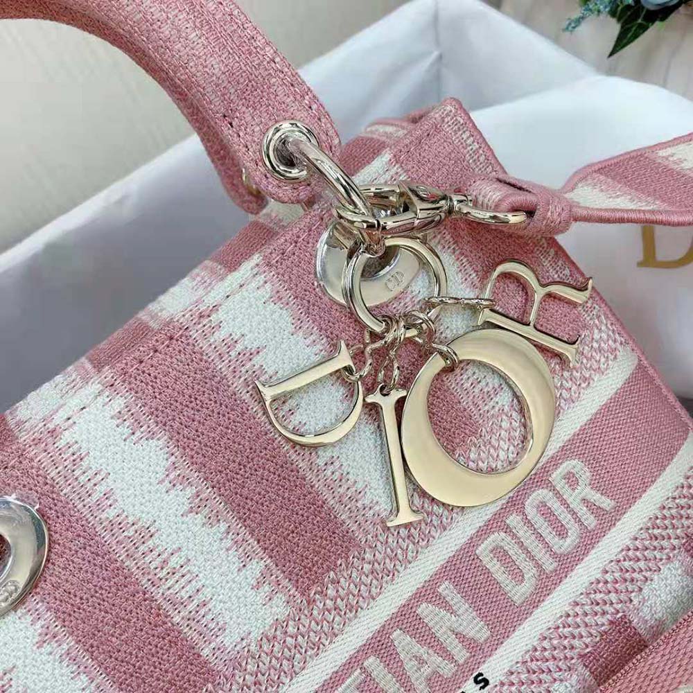 Dior Women Medium Lady D-lite Bag Pink D-Stripes Embroidery 5 Dior Women Medium Lady D-lite Bag Pink D-Stripes Embroidery - Image 5