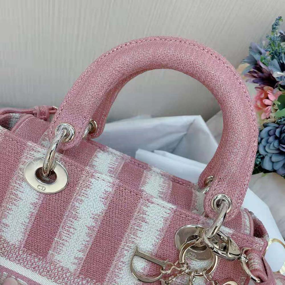 Dior Women Medium Lady D-lite Bag Pink D-Stripes Embroidery 6 Dior Women Medium Lady D-lite Bag Pink D-Stripes Embroidery - Image 6