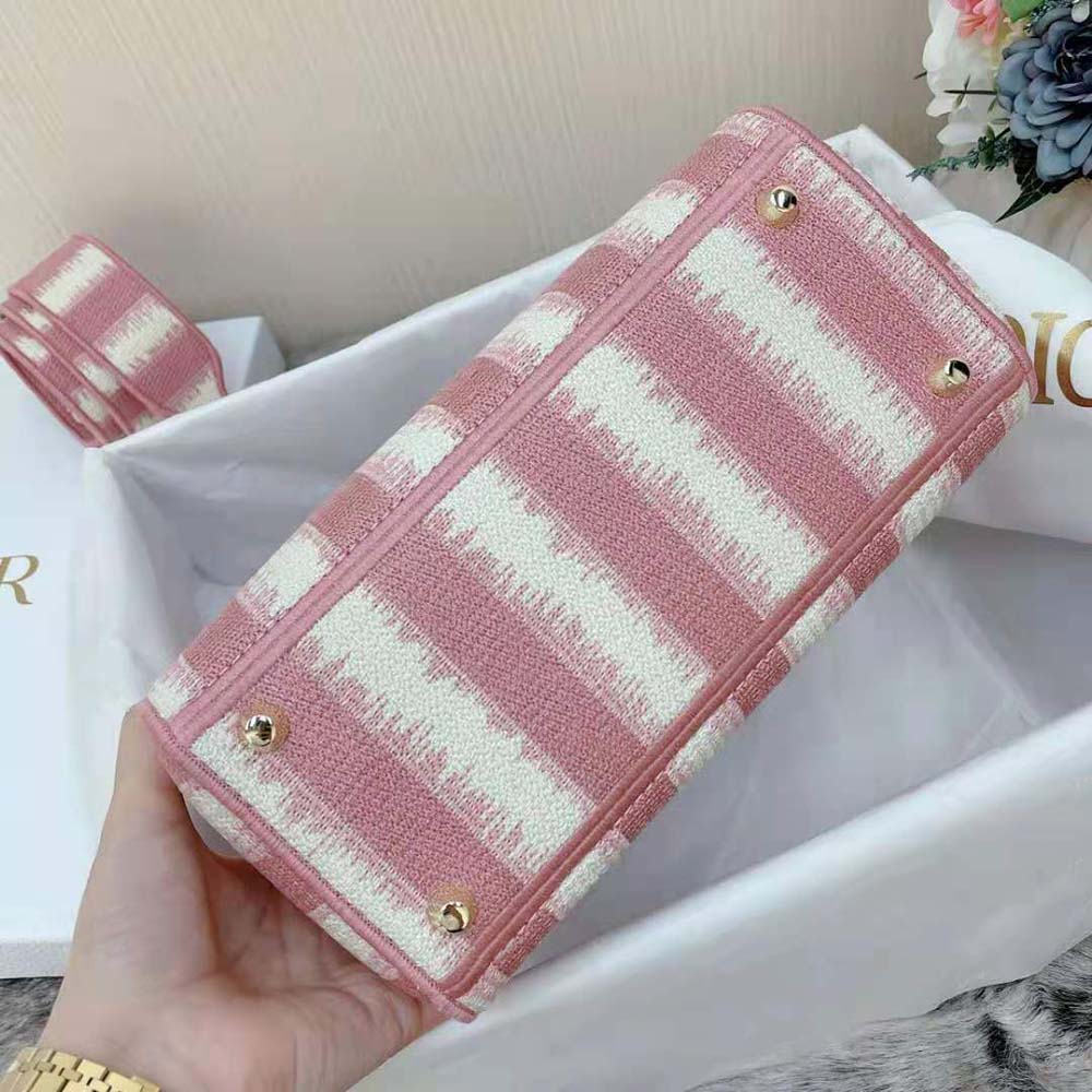 Dior Women Medium Lady D-lite Bag Pink D-Stripes Embroidery 4 Dior Women Medium Lady D-lite Bag Pink D-Stripes Embroidery - Image 4