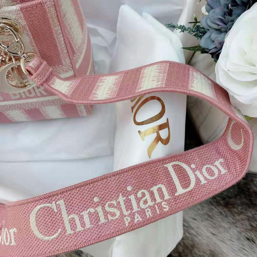 Dior Women Medium Lady D-lite Bag Pink D-Stripes Embroidery 10 Dior Women Medium Lady D-lite Bag Pink D-Stripes Embroidery - Image 10
