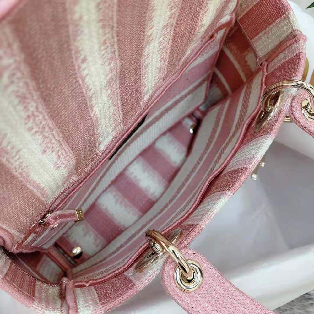 Dior Women Medium Lady D-lite Bag Pink D-Stripes Embroidery 8 Dior Women Medium Lady D-lite Bag Pink D-Stripes Embroidery - Image 8