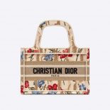 Dior Women Mini Dior Book Tote Beige Multicolor Dior Hibiscus Embroidery