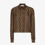 Fendi Women Brown Twill Shirt with Classic Collar