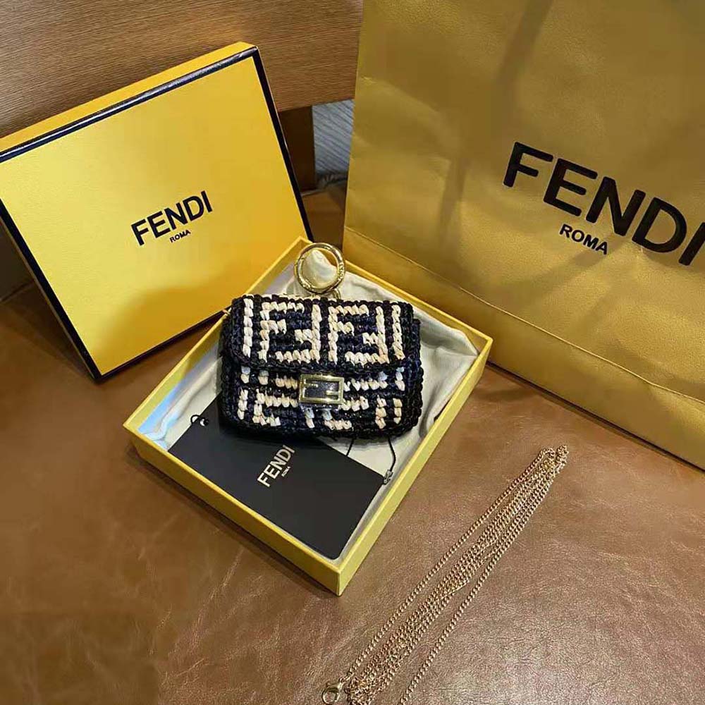 Fendi Women Nano Baguette Charm Black Raffia Charm 3 Fendi Women Nano Baguette Charm Black Raffia Charm - Image 3