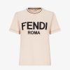 Fendi Women Pink Jersey T-shirt with Crew Neck and Short Sleeves