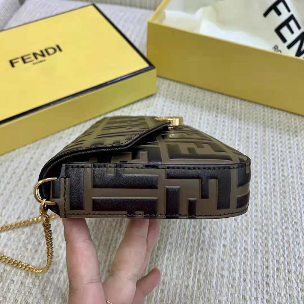 Wallet on chain leather mini bag Fendi Brown in Leather - 33936495