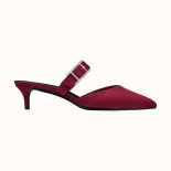 Hermes Women Blink Mule Mule in Suede Goatskin-Maroon