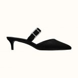 Hermes Women Blink Mule Mule in Suede Goatskin-Black