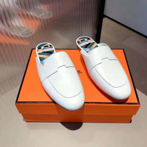Hermes Women Catena Mule Mule in Supple Goatskin-White