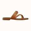 Hermes Women Claire Sandal in Calfskin Leather-Brown