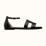 Hermes Women Santorini Sandal in Calfskin Leather-Black
