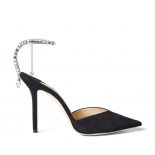 Jimmy Choo Women Saeda 100 Black Suede Pumps with Crystal Embellishment