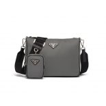 Prada Men Nylon and Saffiano Leather Bag with Strap-silver