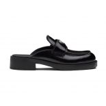 Prada Women Brushed Leather Mules in 40mm Heel-Black
