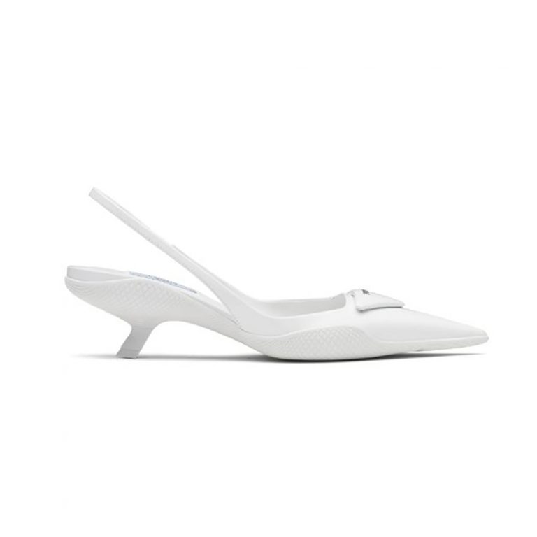 PRADA 25S POINTED-TOE HIGH HEELS 55 MM IN WHITE GLOSSY LAMBSKIN
