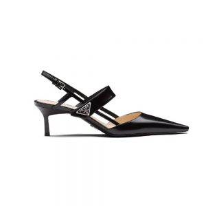 Prada Women Brushed Leather Slingbacks in 55mm Heel-Black