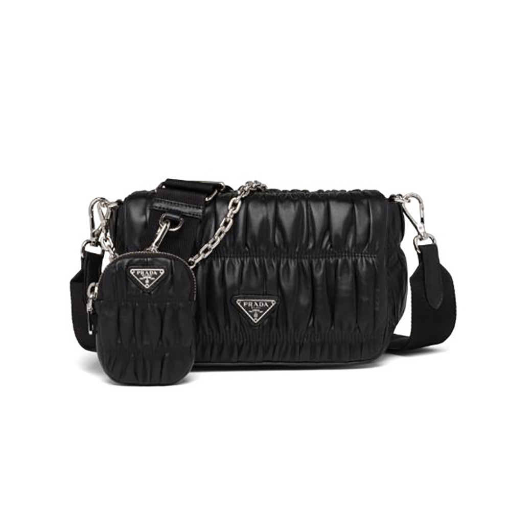 Prada Women Gaufre Nappa Leather Shoulder BagBlack