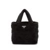 Prada Women Iconic Triangle Logo Soft Shearling Tote-Black