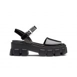 Prada Women Monolith Brushed Leather Sandals in 55mm Heel-Black