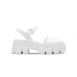 Prada Women Monolith Brushed Leather Sandals in 55mm Heel-White
