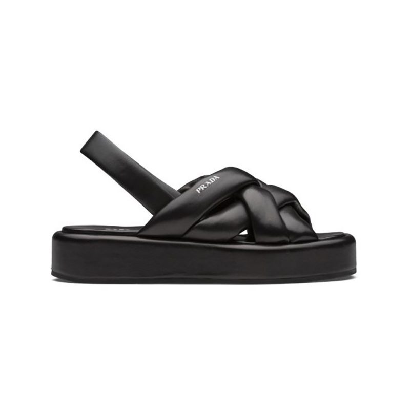 Prada Women Nappa Leather Thong Flatform Sandals-Black