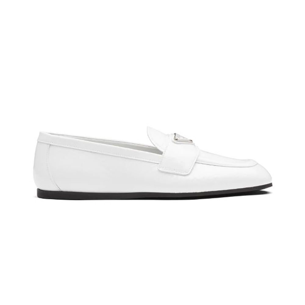 Prada Women Patent Leather Loafers In 5mm Heel White 3901