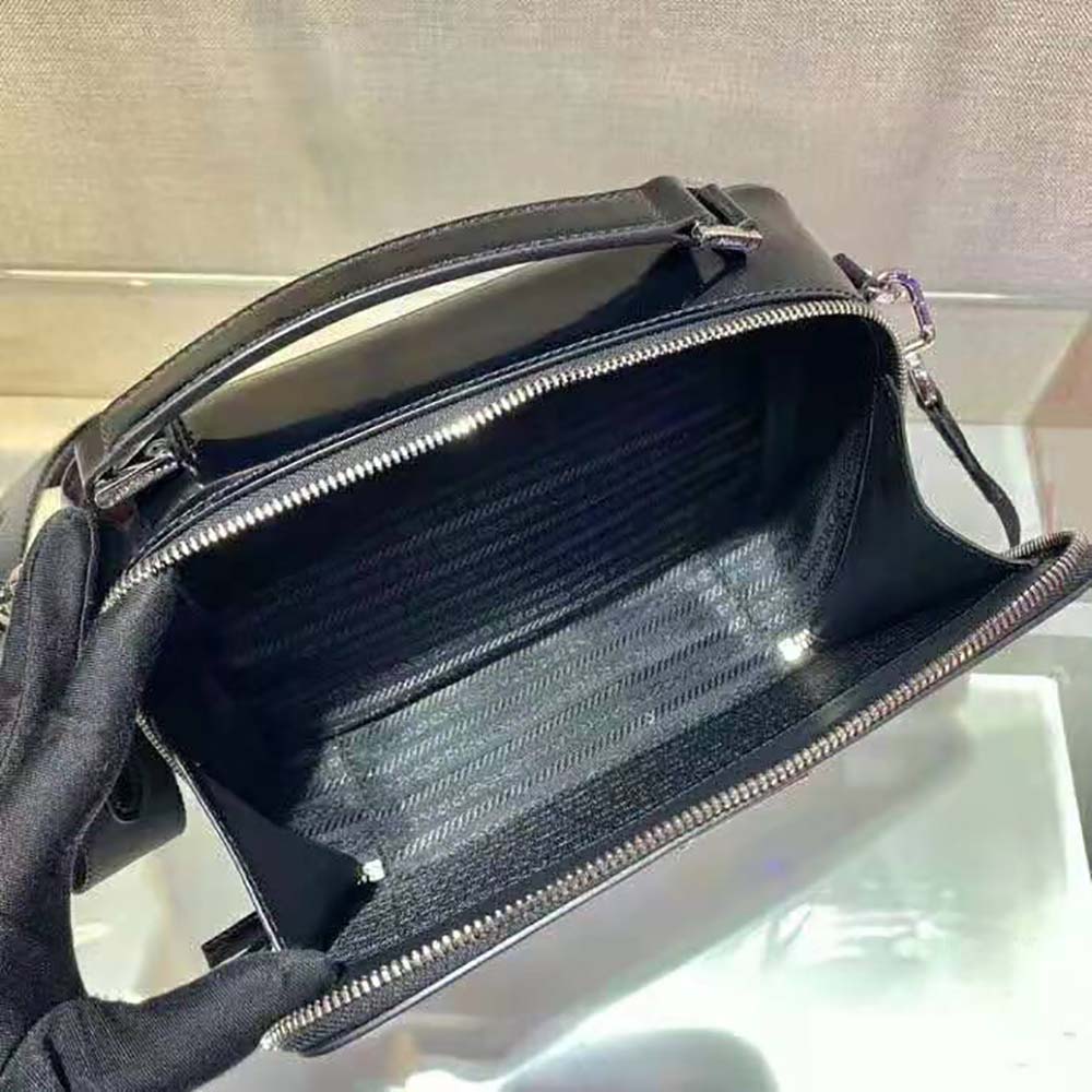 Black Medium Prada Brique Brushed Leather Bag