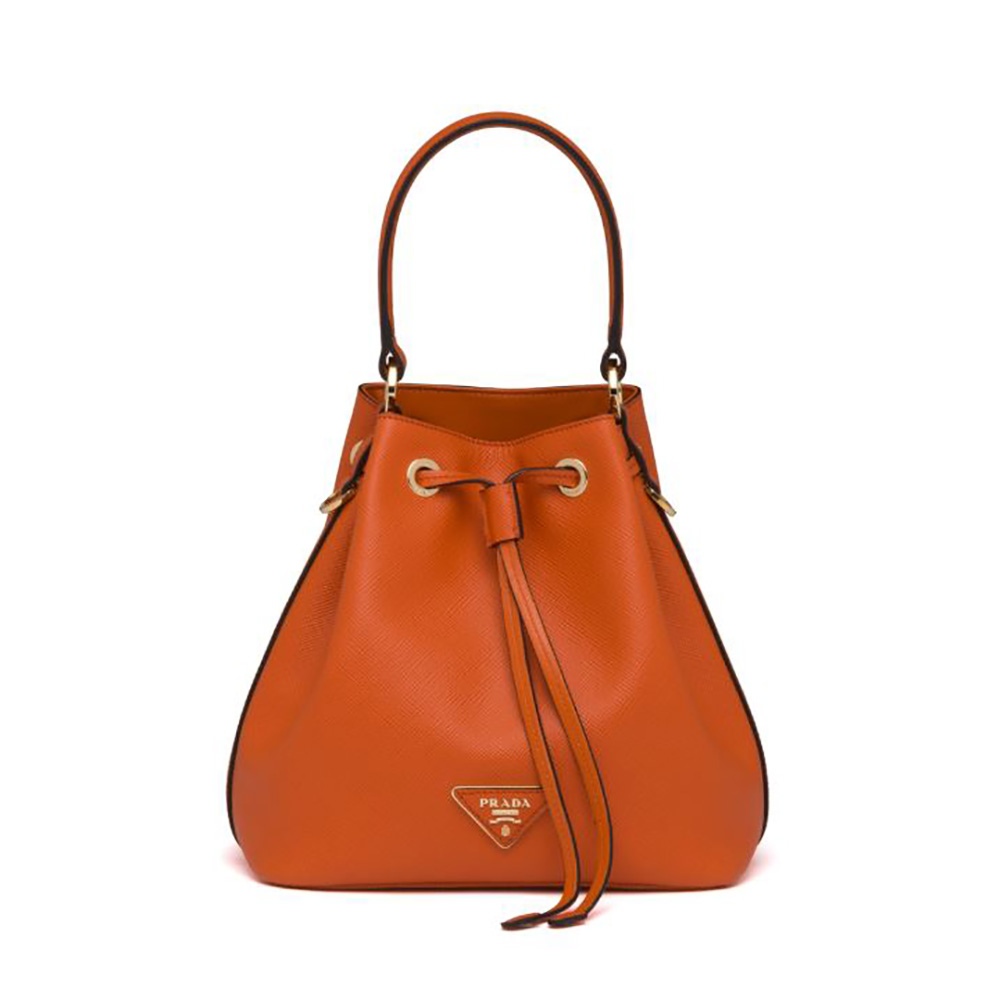 Prada Women Saffiano Leather Bucket Bag-Orange