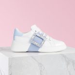 Roger Vivier Women Viv Skate Strass Buckle Sneakers in Soft Leather-Blue